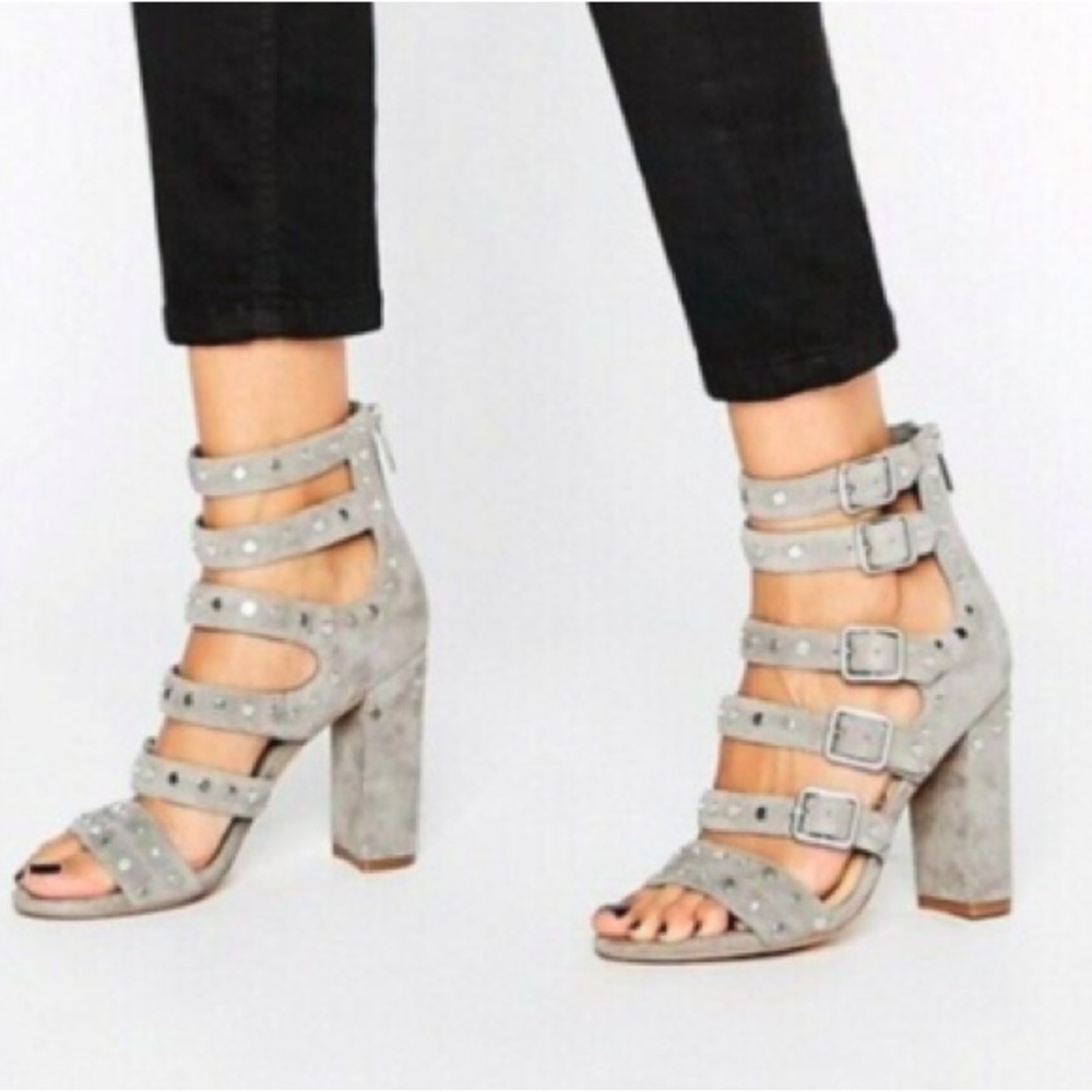 Sam Edelman Women's York Grey Stud Buckles High Heels